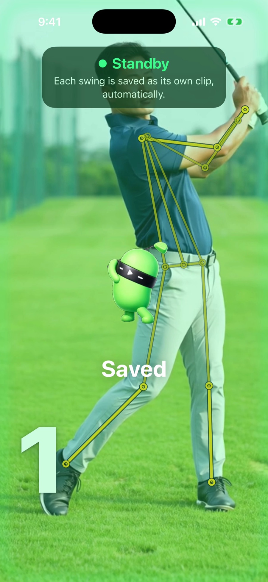 Each swing saved automatically as its own clip in DashGolf